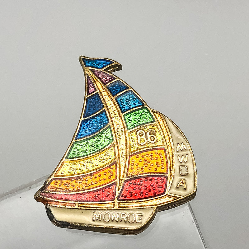Womens Bowling Association Lapel Pin Pinback Monroe MWBA Rainbow Sailboat Enamel
