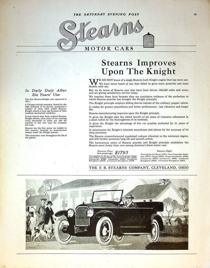 1917 Stearns Motor Cars Stearns Four Print Ad Cleveland, OH 14"x11" 1
