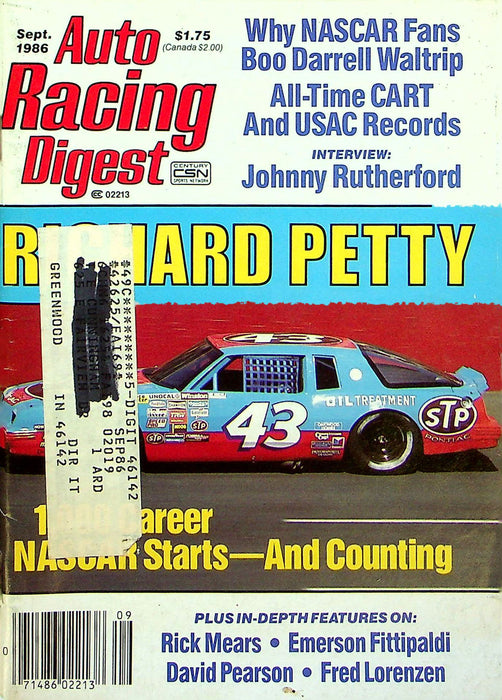 Auto Racing Digest Magazine September 1986 Richard Petty Johnny Rutherford Mears