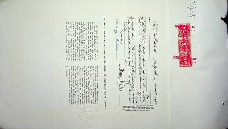 Reiter Dairy Company Stock Certificate Bond Scripophilly Akron Ohio 1965 No 273