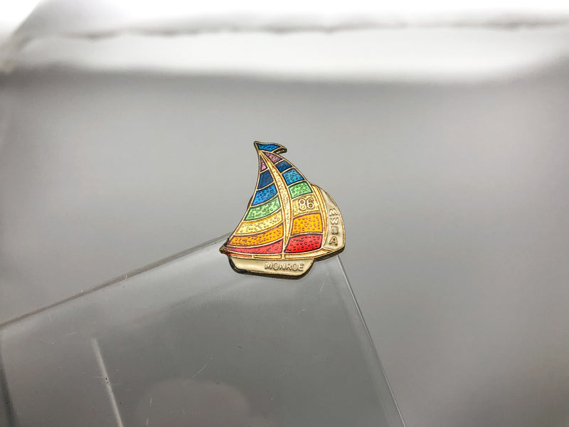 Womens Bowling Association Lapel Pin Pinback Monroe MWBA Rainbow Sailboat Enamel
