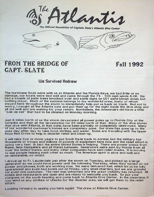 The Atlantis Fall 1992 Newsletter Pamphlet 1