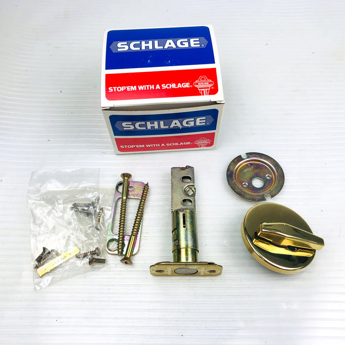Schlage Turn Bolt No Cylinder B180N-605 Bright Brass 12-238 Latch New Old Stock