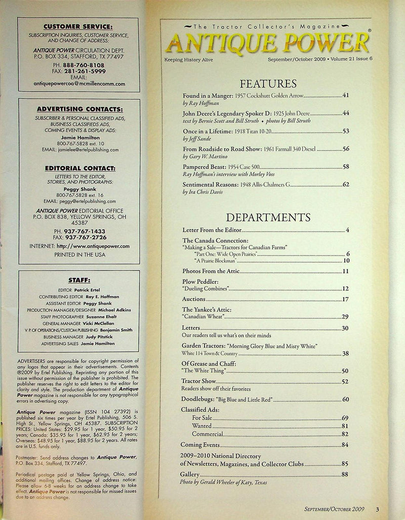 Antique Power Magazine October 2009 Vol 21 # 6 57 Cockshutt Golden Arrow