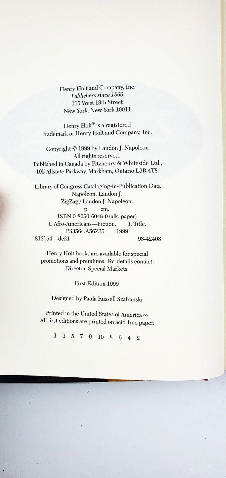 ZigZag Landon J. Napoleon 1999 Henry Holt and Company 4