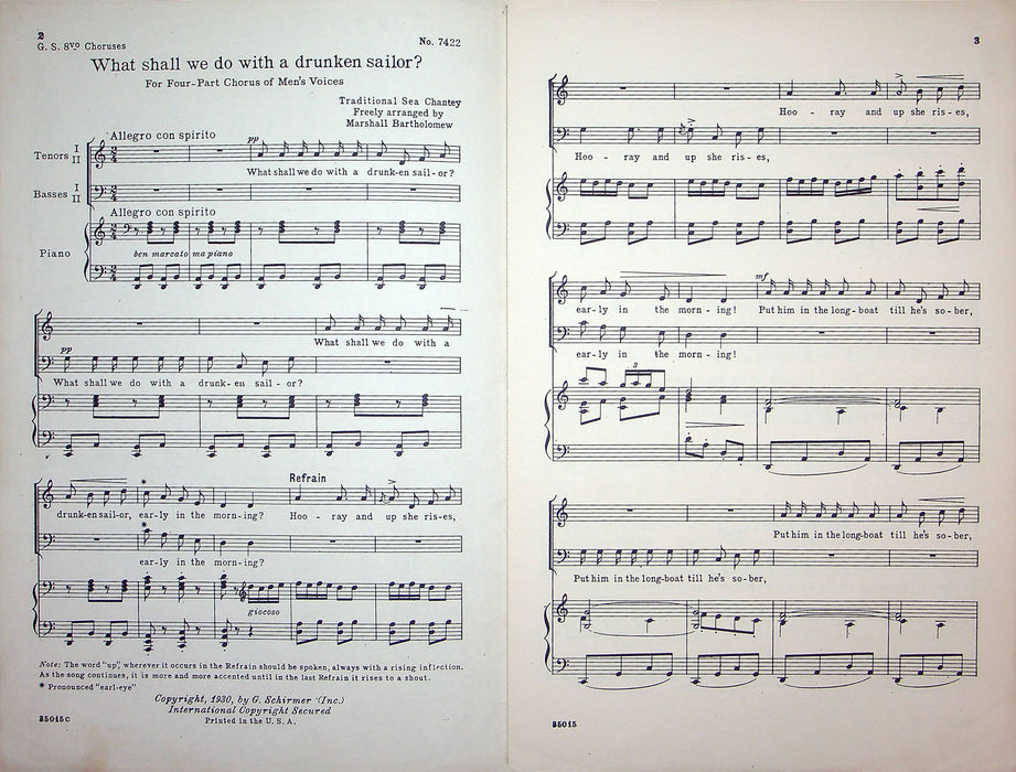 Sheet Music Yale Glee Club Series What Shall We Do With A Drunken Sailor 1930 2