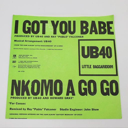 UB40 I Got You Babe Single Record A&M 1985 AM-2758 Reggae Pop 2