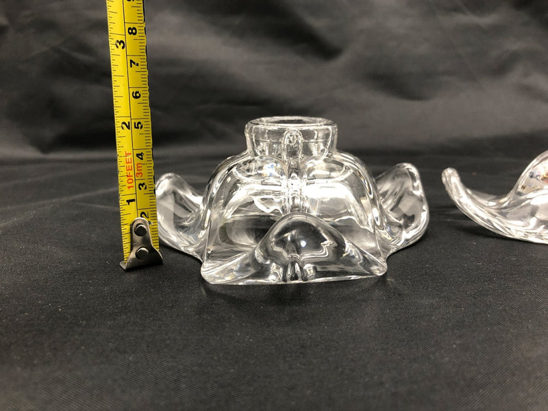 Vintage Duncan Miller Candle Holders Clear Glass Trillium Flower Blossoms Pedals 10