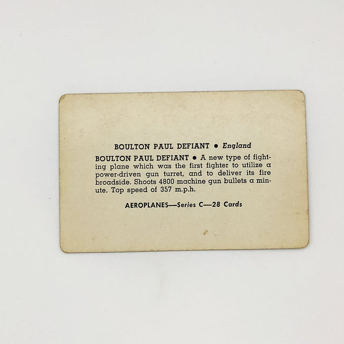 1940s Leaf Card-O Aeroplane Card Boulton Paul Defiant Series C England WW2 5