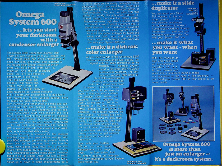 1977 Omega Darkroom Equipment Brochure Filters, B600 & System 66 Enlargers,