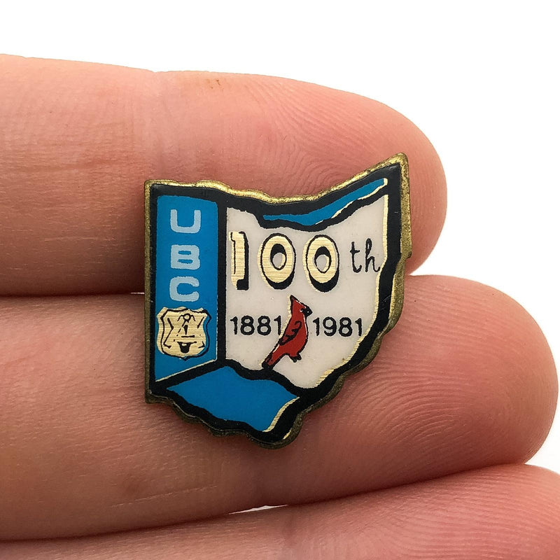 UBC United Brotherhood of Carpenter's Lapel Pin Ohio State Outline Red Cardinal 2