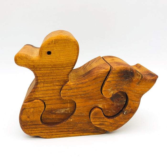 Wood Duck Puzzle Statue Figurine Art Handmade Wooden Toy Shelf Sitter Matte