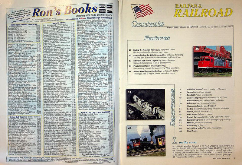 Railfan & Railraod Magazine August 2003 Vol 22 No 8 Mount Washington Cog Railway
