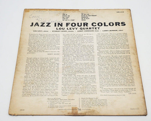 Lou Levy Quartet Jazz In Four Colors 33 RPM LP Record RCA Victor 1956 LPM-1319 2