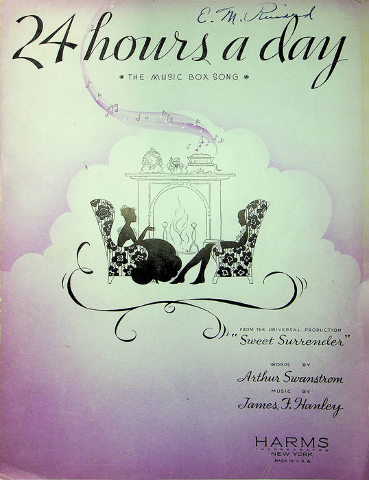 Sweet Surrender Sheet Music 24 Hours A Day Music Box Song 1935 Hanley Swanstrom 1