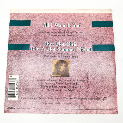 Carly Simon All I Want Is You / You Have To Hurt Single Record Arista 1987 PROMO 2