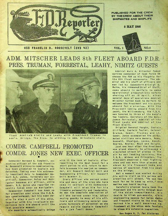 FD Reporter Ship Newspaper USS FD Roosevelt 1946 President Truman Visit Photos