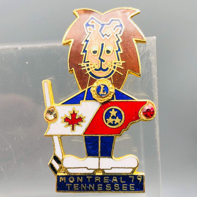 Vintage Lions Club Lapel Pin Pinback Montreal Tennessee Canada Hockey Podium