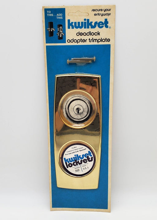 1960s Kwikset Ornamental Escutcheon Bright Brass Doorknob & Deadbolt Trim NOS 1