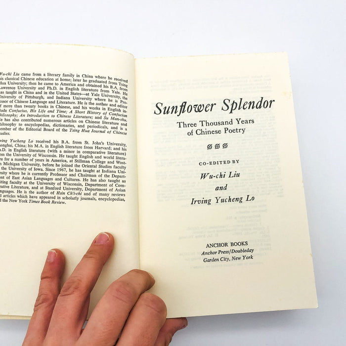 Sunflower Splendor Paperback Wu-Chi Liu 1975 3000 Years of Chinese Poetry 6