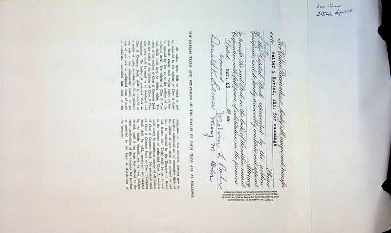 Reiter Dairy Company Stock Certificate Bond Scripophilly Akron Ohio 1965 No 219