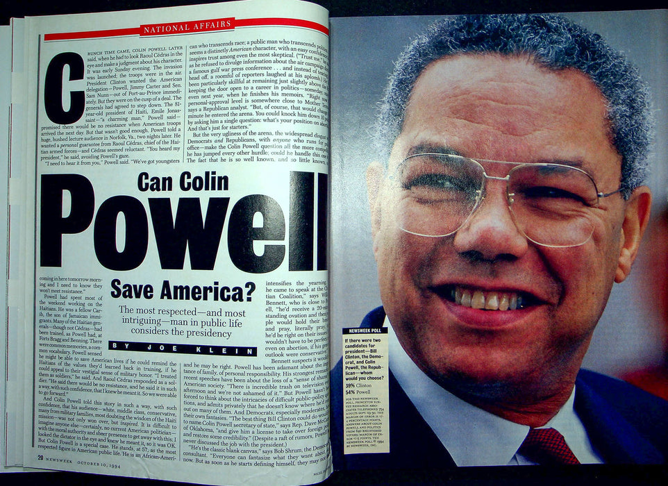 Newsweek Magazine October 10 1994 Colin Powell Secretary Of State For President