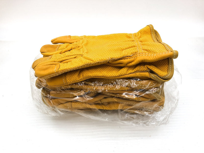 6 Pairs Leather Palm Safety Gloves Split PVC Tan Dash Dot Back Fabric MEDIUM 6