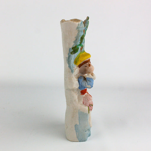 Occupied Japan Bisque Colonial Boy Sitting w/ Vine Bud Vase 6.25 Inches 2