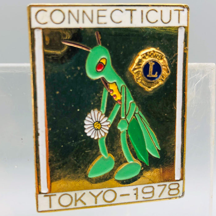 Vintage Lions Club Lapel Pin Pinback Connecticut Tokyo Japan Cicadas Bug Flower