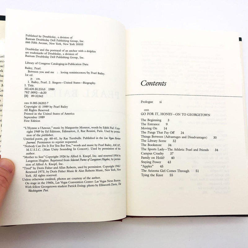 Between You And Me Hardcover Pearl Bailey 1989 American Singer Biography 1st E 1 8