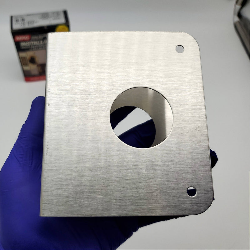 MAG Install A Lock Door Reinforcer Satin Chrome 5-S 1-3/8" DR 2-3/8" BS NOS