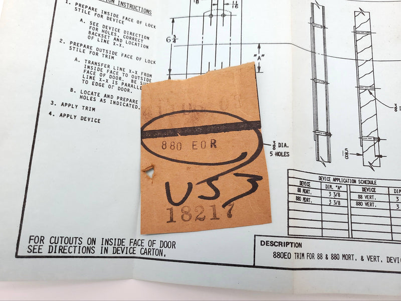 Von Duprin 880EO R Exit Trim Plate For 88 & 880 Exit Devices Polished Brass NOS