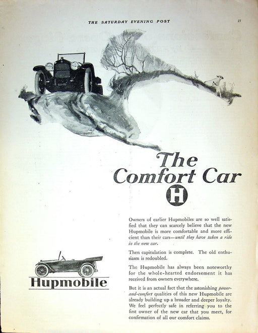 1918 Hupmobile Print Ad The Comfort Car 14"x11" 1