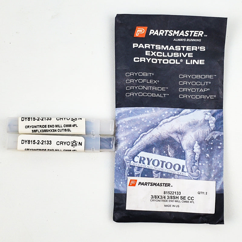 2x Cobalt End Mill 3/8" .375" x 3/4" .75" 4 Flute 3/8" Shank Partsmaster 1