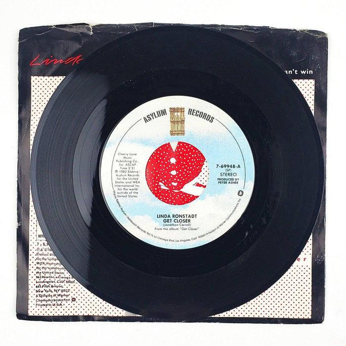 Linda Ronstadt Get Closer Record 45 RPM Single 7-69948 Asylum Records 1982 4