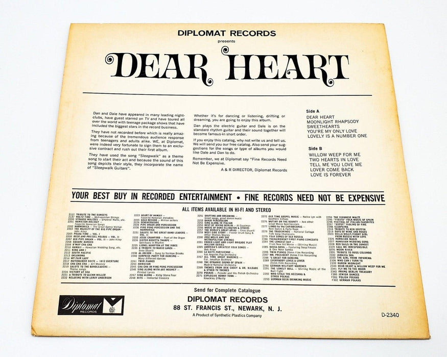 The Sensational Guitars Of Dan & Dale Dear Heart 33 RPM LP Record Diplomat 1964 2