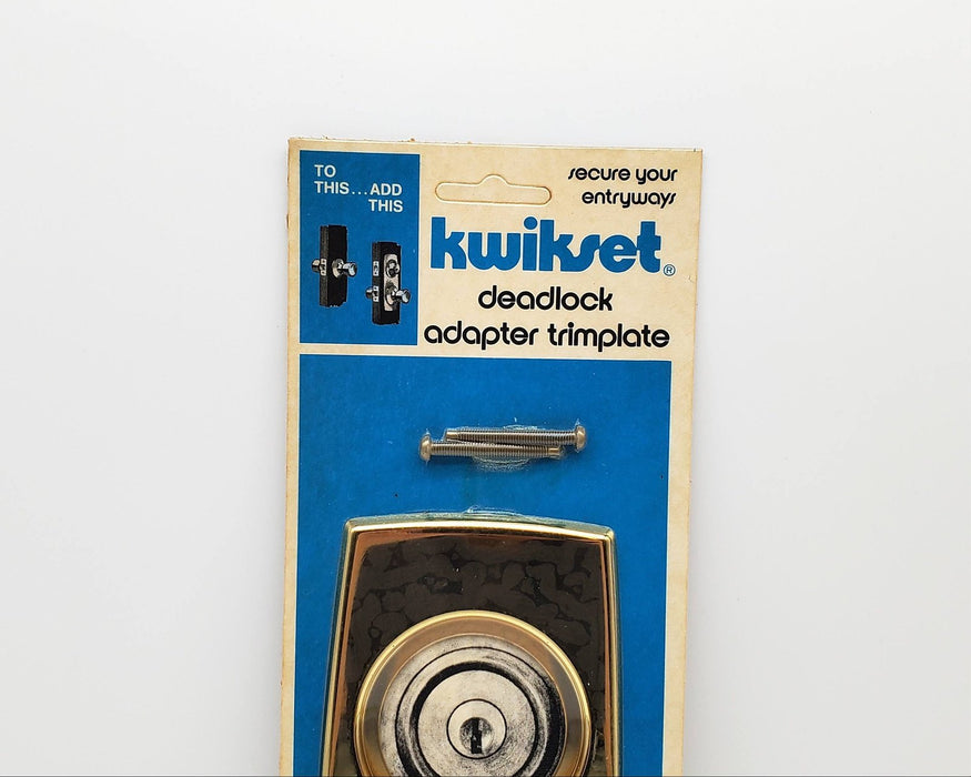 1960s Kwikset Ornamental Escutcheon Bright Brass Doorknob & Deadbolt Trim NOS 4