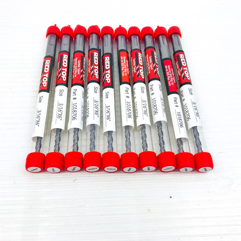 10-pk Rotary Hammer Drill Bits 3/16"x6" SDS Plus 3.5" LOC Carbide Tip Concrete