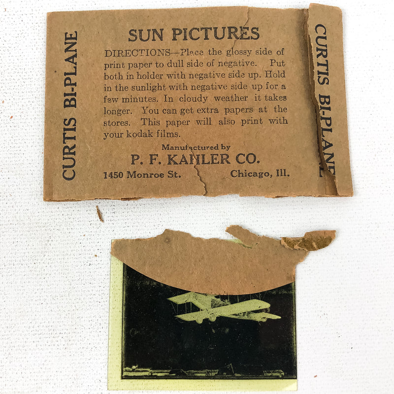 Sun Pictures Negative Photograph P.F. Kahler Co. Curtis Bi-Plane Airplane