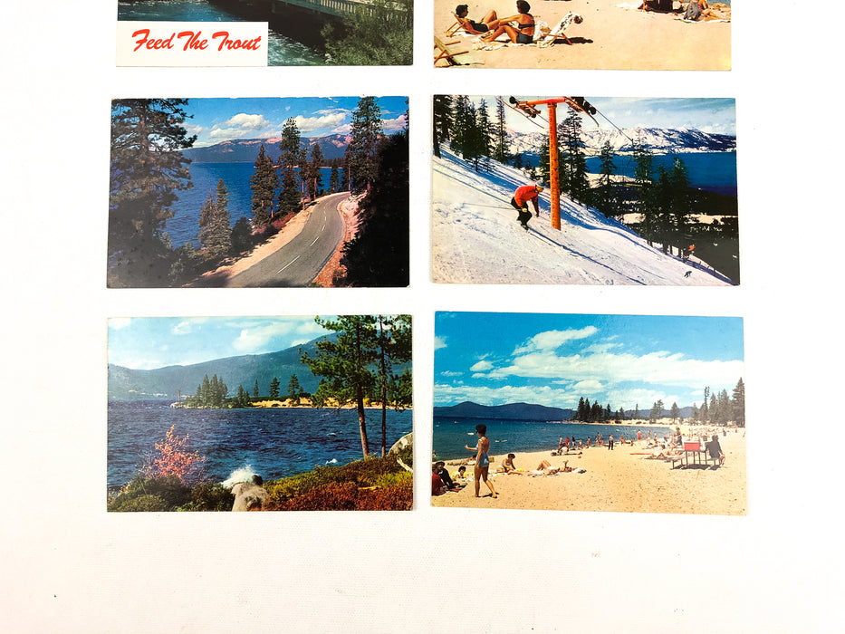 Vintage Lake Tahoe Postcards Feed the Trout Beaches Skiing Meek's Bay (Lot of 7)