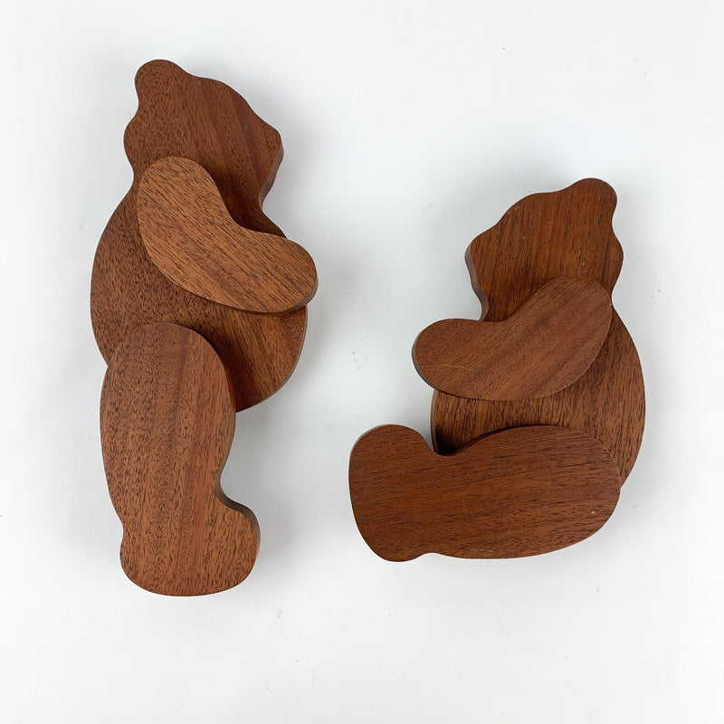 Country Rustic Poseable Articulated Wood 7" Brown Bear Wall Hangings - Set of 2 2