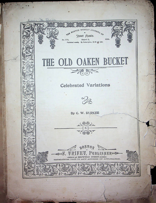 The Old Oaken Bucket Vintage Sheet Music CW Durkee Piano Song 1882 Trifet 1