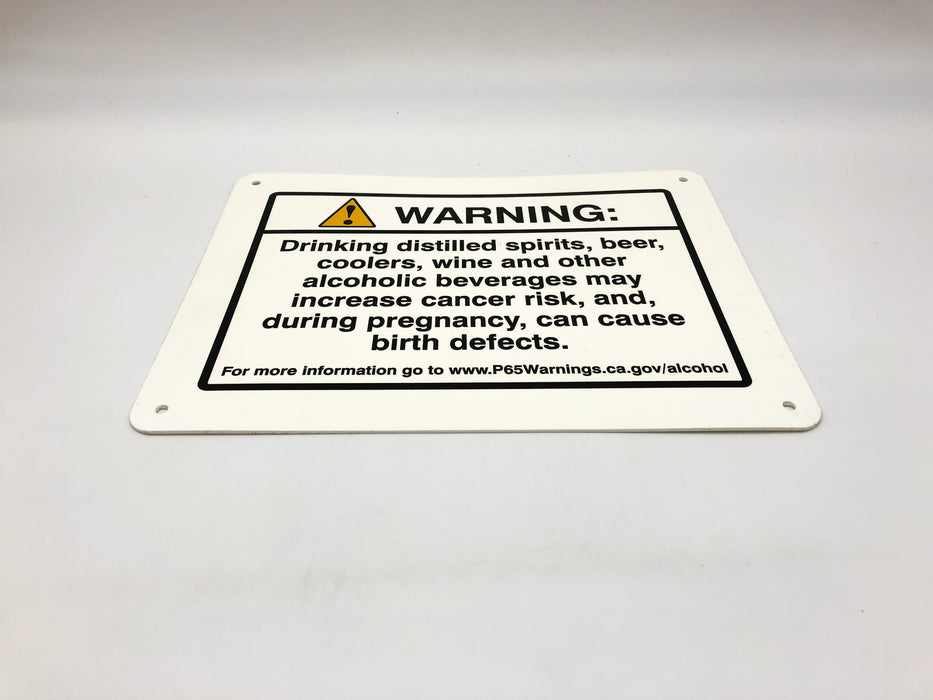 Warning Sign Plaque California Prop 65 Alcoholic Beverages Cancer Birth Defects