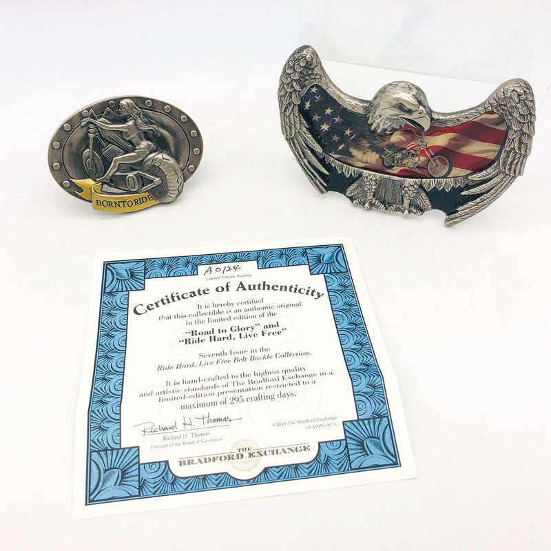 Pewter Belt Buckle Road To Glory Ride Hard Live Free Motorcycle American Flag