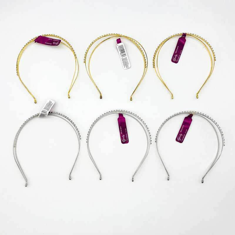 6-Piece Goody Headband Head Band Hair Thin 2 Wire Gold Silver Jewels Rhinestones