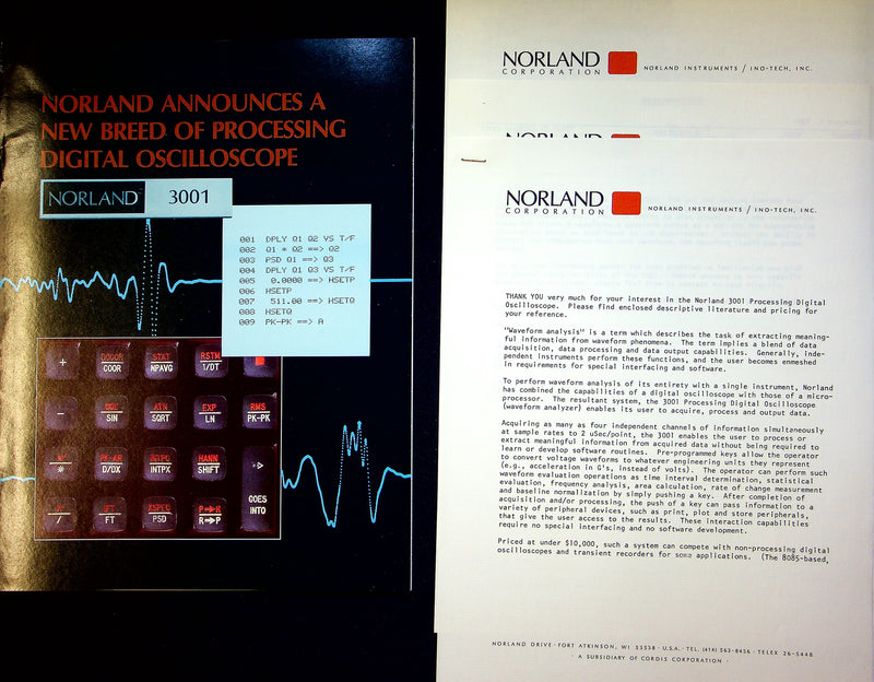 Norland 3001 Processing Digital Oscilliscope Brochure w/ Price List