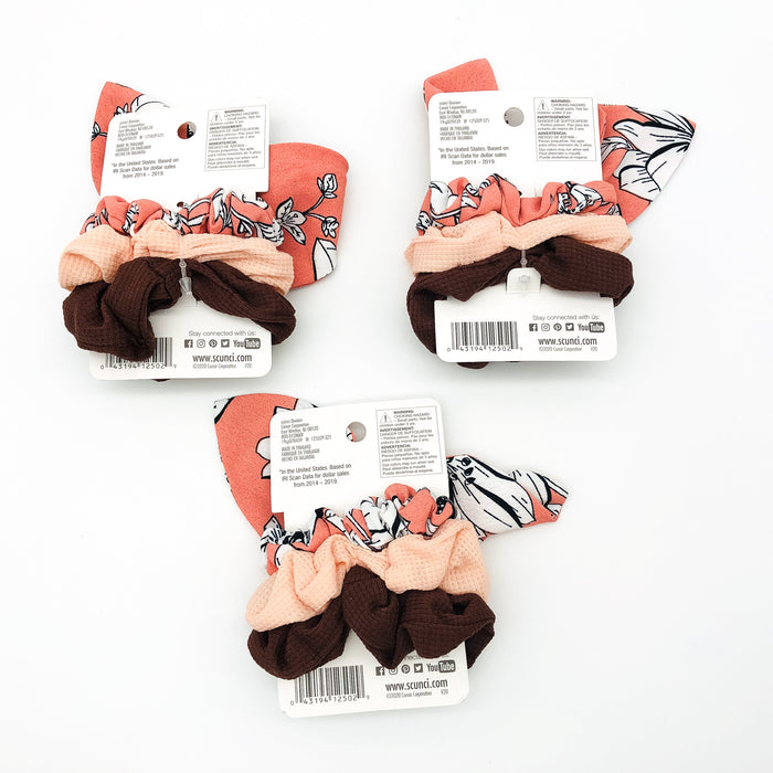 9-Piece Scunci Scrunchies Hair Ties Pink Brown Floral Lightweight Summer Wear