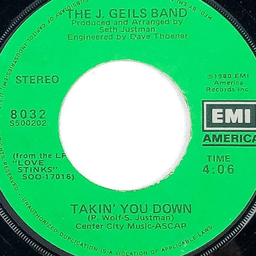 45 RPM Record Takin' You Down / Come Back The J. Geils Band EMI 1980 1