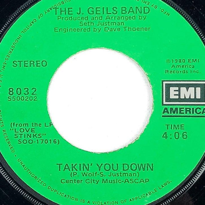 45 RPM Record Takin' You Down / Come Back The J. Geils Band EMI 1980 1