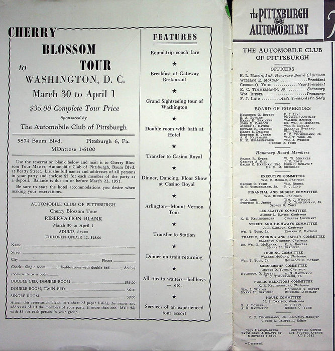 The Pittsburgh Automobilist Magazine March 1951 Casino Royal, Mount Vernon